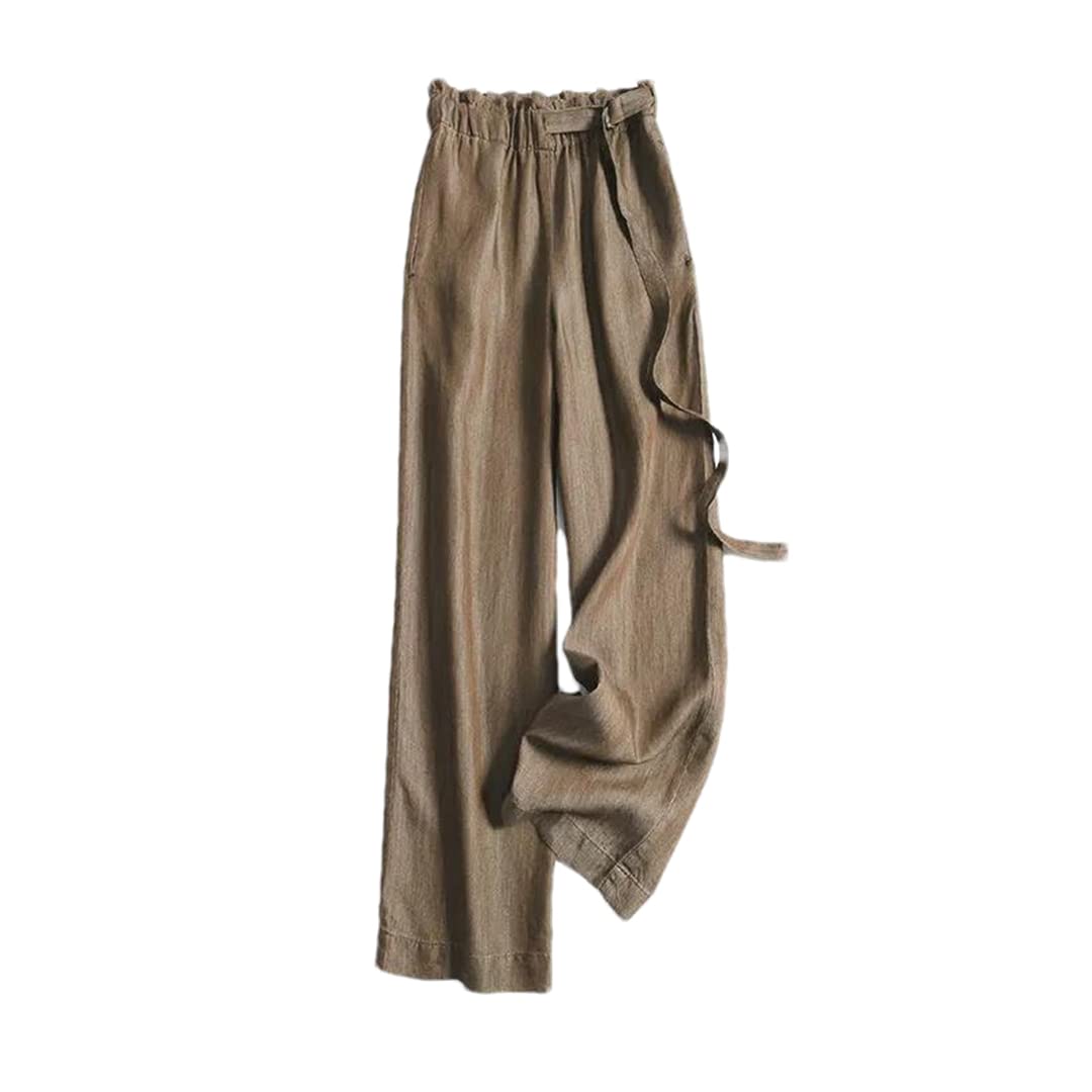 Women Lace-Up High Waist Drape Large Size Ice Silk Thin Wide-Leg Pants