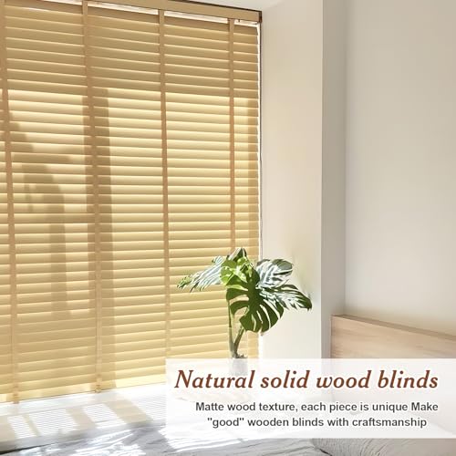 2" Slats Wood Blinds for Indoor Windows, Custom Wood Window Blinds, Wooden Venetian Horizontal Blinds & Shades for Indoor Windows, Office, Living Room, Bedroom