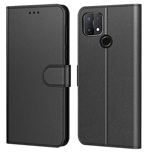 Tenphone Coque pour Oppo A15, Pochette Protection Etui Housse Premium en Cuir PU,Fermeture Magnétique,Flip Case Compatible avec (Oppo A15, Book Noir)