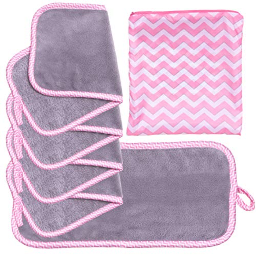 FreshFace Makeup Remover Cloth - 5 Piece - Reusable Microfiber Towel for Mascara, Eye Makeup, Lipstick and More by Campanelli (Chevron)