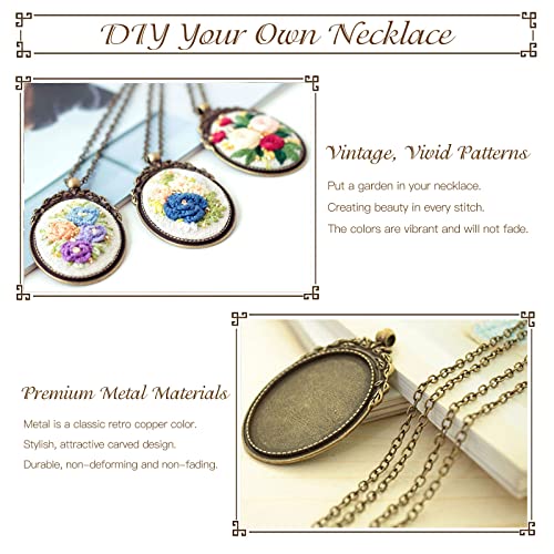 Image of ZOCONE 3 Packs Embroidery Necklace Kit, Embroidery Pendant Kits Mini Cross Stitch Kit with Hoop, Necklace, Pendant, Beads, Stamped Pattern Cloth, Instructions, etc., Embroidery Kits for Adults