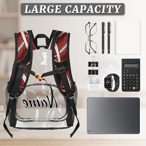 Personalized Rugby Clear Large Backpack for Stadium Events Custom American Football Transparent Backpacks PVC Plastic See Through Clear Bag for Concerts Festival Travel2