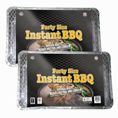 Disposable Instant BBQ Tray Bundle - Pack of 2 Party Size All In One Barbecue Instant Light Charcoal Grill Trays with Topline Card. Ideal for Garden BBQ, Camping, Outdoor Party, Picnics.