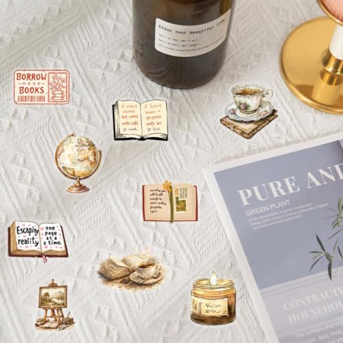 Image of 50 Pieces Retro Reading Transparent Stickers for Scrapbooking, (Reading) | Vintage Reading Self-Adhesive Scrapbooking Stickers Supplies Journal Stuffers for Adult Card Making Letters DIY