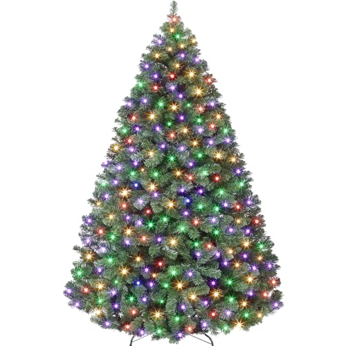 7.5ft Prelit Christmas Tree - Fluffy Fraser Fir with 600 Multicolor Lights & 9 Modes, Hinged...