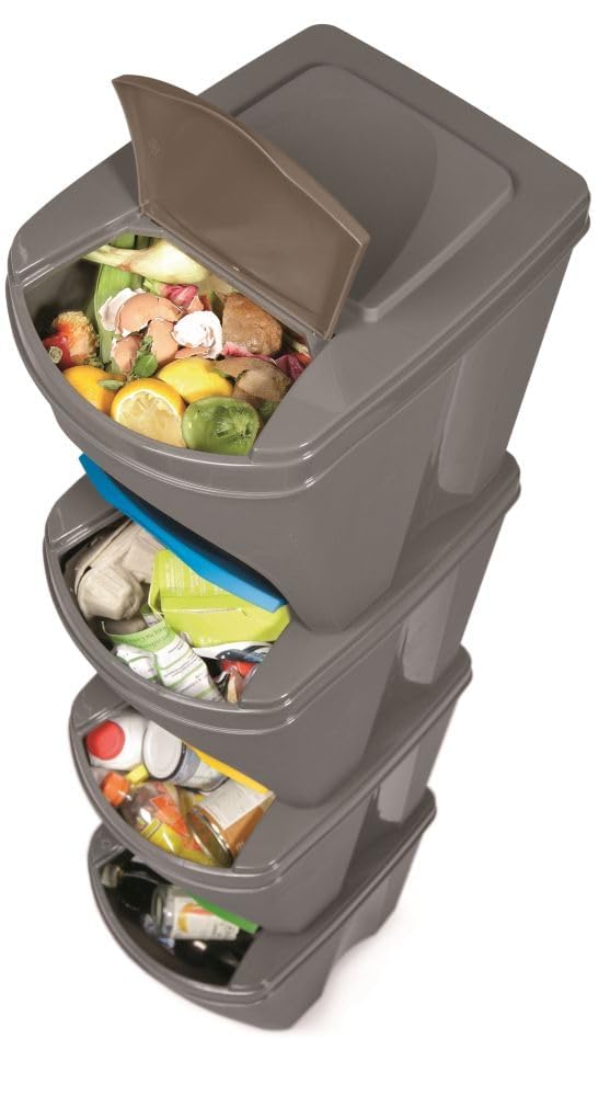 rg-vertrieb Mülleimer Abfalleimer Mülltrennsystem 100L - 4x25L Behälter Sorti Box Müllsortierer 3 Farben (Anthrazit)