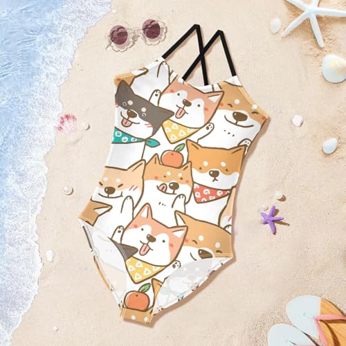susiyo Girls One-Piece Swimsuits Pattern with Cute Shiba Inu Dog Bathing Suit Summer Beach Swimwear 3-10 Years3