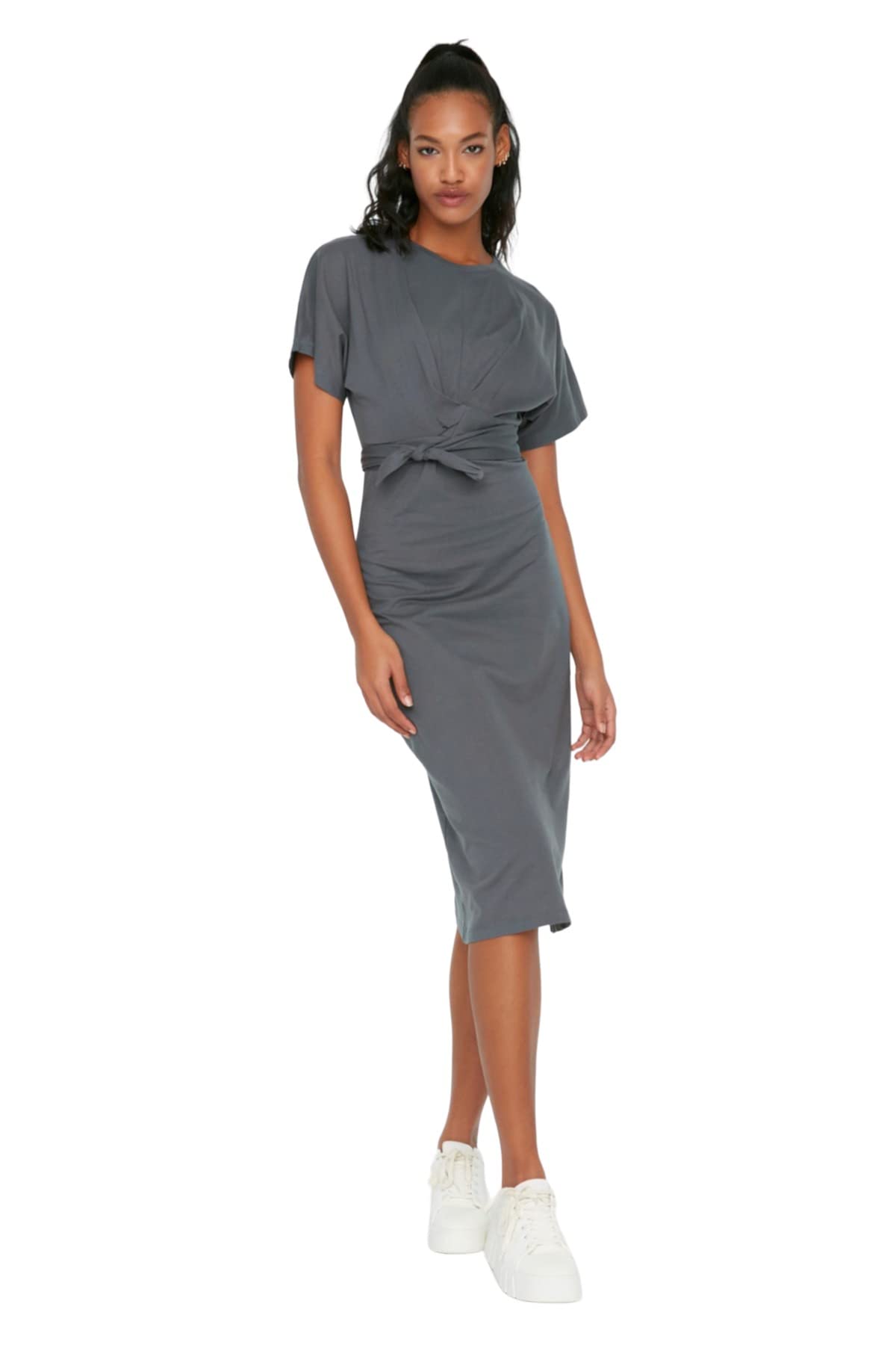 TRENDYOL Damen Midi-kleid in A-linie Kleid, Anthrazit, S EU
