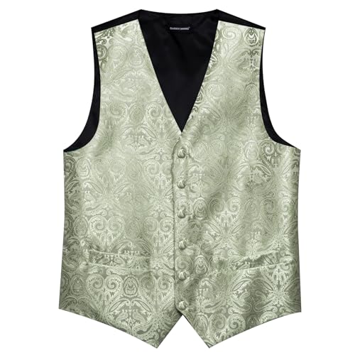 Image of Barry.Wang Men's Suit Vest Tie Bowtie Set Formal Silk Paisley Waistcoat Hanky Cufflinks Lapel Pin Set Wedding Party 7PCS