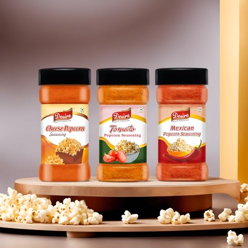 Image of Desire Popcorn Seasonings Combo (Cheese,Tomato & Mexican) 50 Gram Each Perfect for Popcorn, Pasta, Pizza, Nachos, Fries | Rich & Creamy Cheese Flavor | Versatile Topping for Snacks