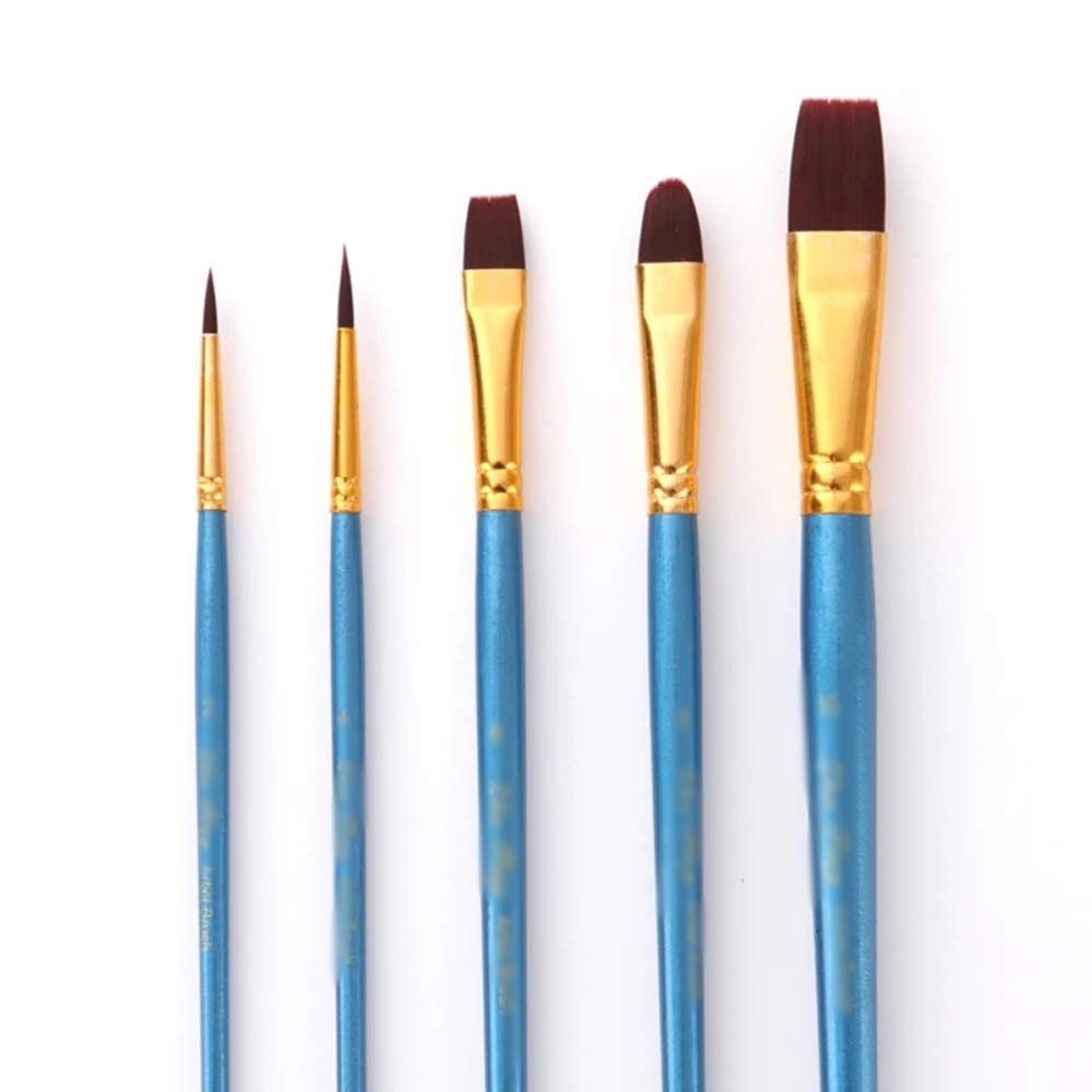 XBTGS Juego de 5 pinceles para acuarela, mango de madera, nailon, pintura al óleo, herramienta de dibujo, suministros de arte, 5 unidades