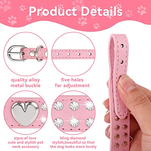 cobee Hundehalsbänder aus Kristall, Bling PU Leder Strass Welpenhalsband, Diamant verstellbares Halsband Bling Halsband für kleine und mittelgroße Hunde und Katzen (S)