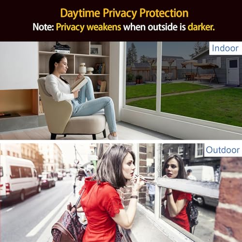 Image of One Way Window Privacy Film See Out Not in, Window Tint for Home, Reflective Mirror Glass Windows Coverings Sun Heat UV Blocking, Silver, 29.5 inch x 78.74 inch
