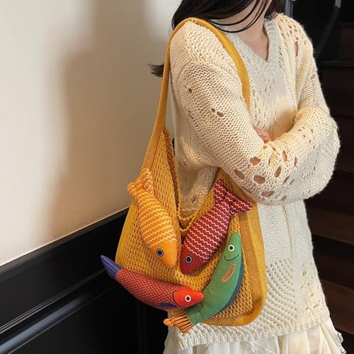 Bolso tote tejido con flecos 3D, gran capacidad, hombro miniatura 4