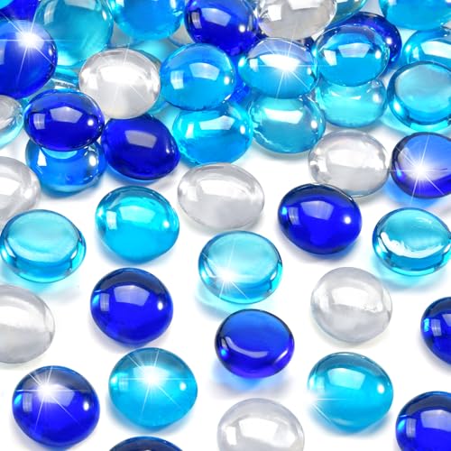 RUOJAS 10 Pounds Mixed-Color Fire Glass Beads 3/4 Inch Firepit Gems for Fire Pit Table, Fireplaces, Fire Bowl, Garden Landscaping & DIY Crafts (Cobalt Blue, Oceanic Blue, Crystal Clear)​​