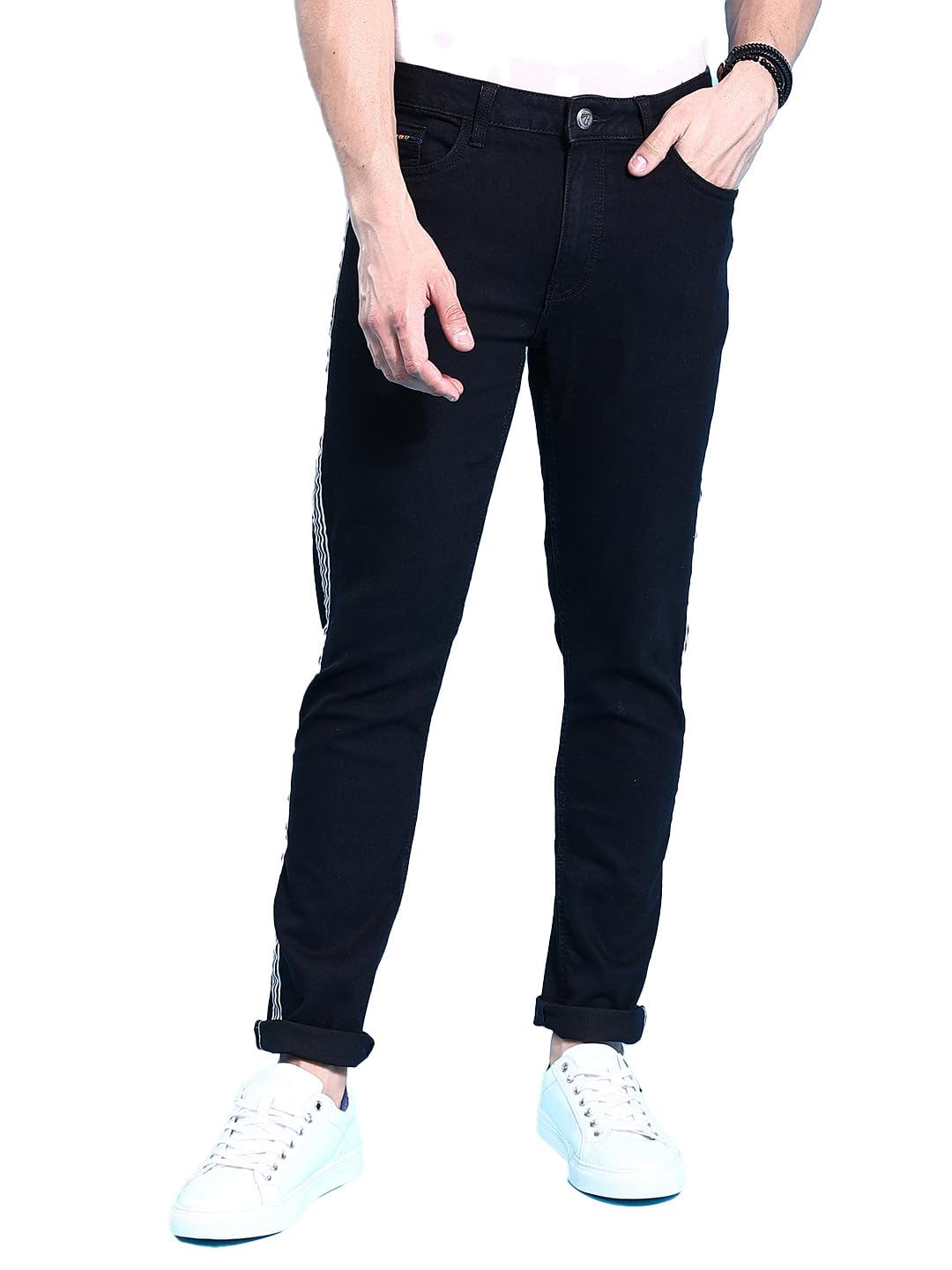 Men Mid Rise Slim Fit Solid Mid-Rise Jeans-image-1