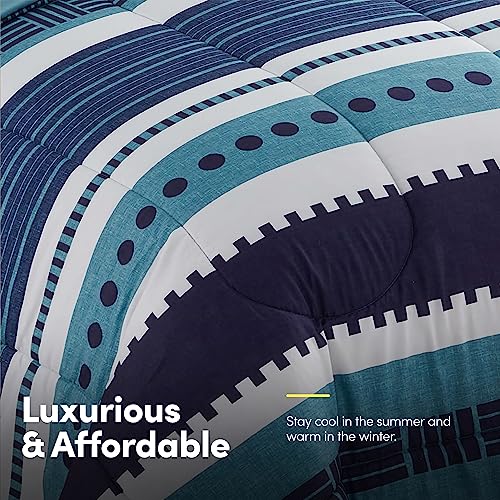 Sweet Home Collection 7 Piece Comforter Set Bag Solid Color All Season Soft Down Alternative Blanket & Luxurious Microfiber Bed Sheets, Marino, King