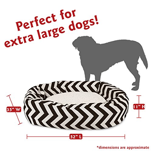 Image of Majestic Pet 52 Inch Chevron Sherpa Calming Dog Bed Washable - Cozy Soft Round Pet Bed with Spine for Head Support - Fluffy Donut Bed 52x35x11 (inch) - X- Large - Black
