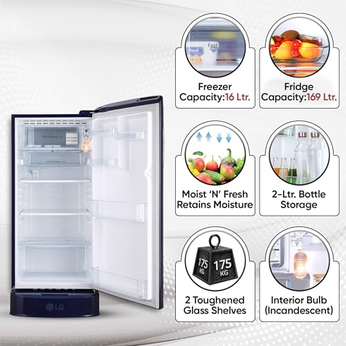 Image of LG 185 L 5 Star Direct-Cool Inverter Single Door Refrigerator (GL-D201ABPU, Blue Plumeria, Fast Ice Making, Base Stand with Drawer)
