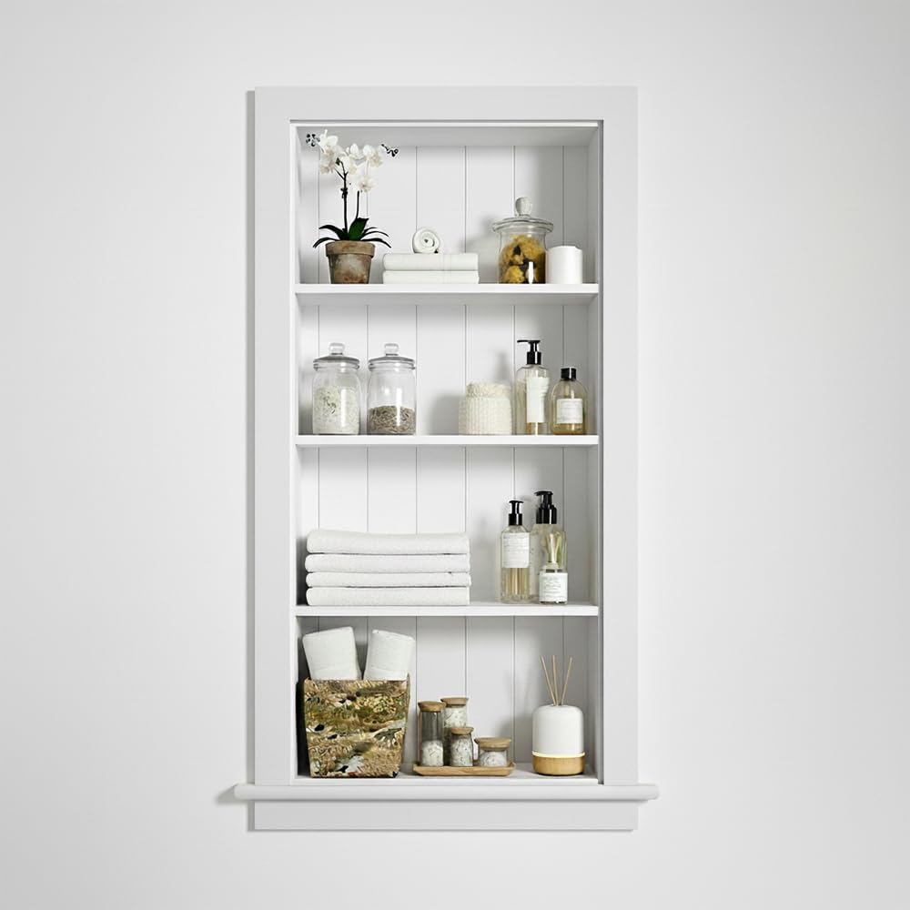 Houseables Nicchia Da Incasso A Muro Per Medicinali 14x36'' (35,5x91 Cm) 4 Ripiani In Legno Laccato Bianco