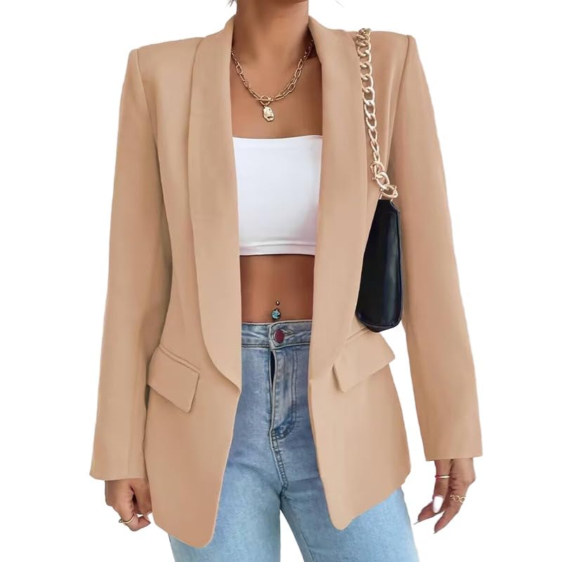 Womens Casual Blazer Business Work Office Open Front Long Sleeve Suit Jacket with Pockets