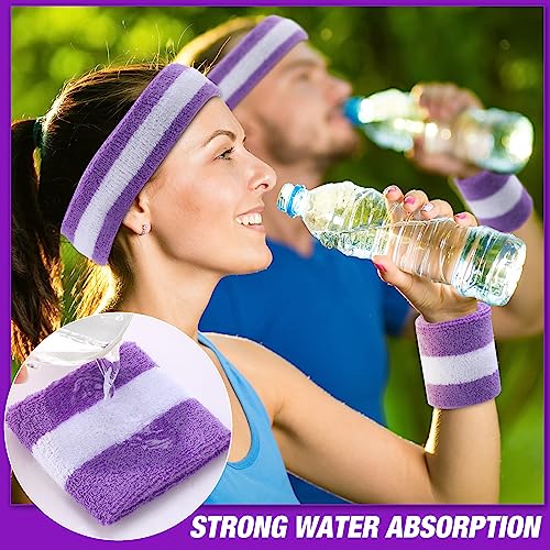 Image of Eurzom 36 Pcs Neon Sports Sweatbands Set Include 12 Striped Sweat Absorbing Headbands 24 Wristbands Athletic for Men Women Basketball Tennis Running Glow Party