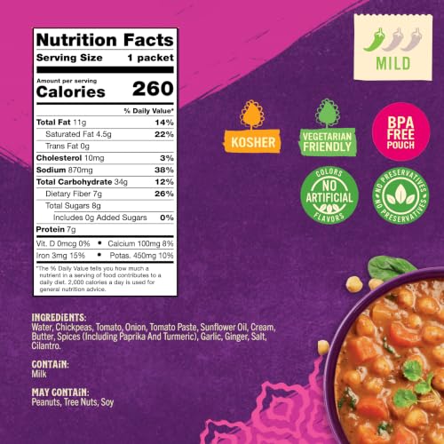 Image of Patak's Butter Chickpeas & Veggies, 10.05 Oz (Pack of 1) Mild Curry with Chickpeas, Spinach, Carrots, Ready to Heat Vegetarian Meals