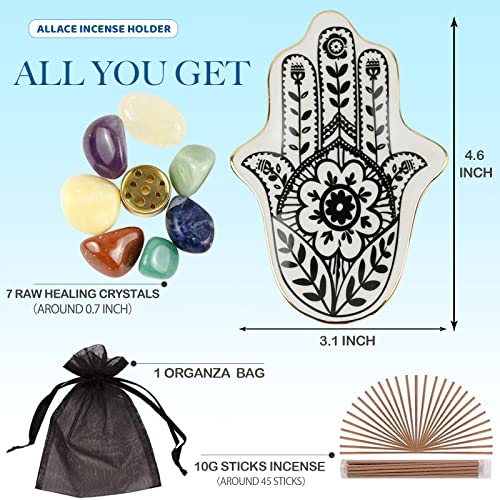 Allace Cool Incense Holder&Healing Crystals Set Include Seven Chakra Stones& Sticks Incense, Palo Santo Holder, Sage Smudge Kit, For Yoga Meditation/Modern Aromatherapy Ornament, Zen Decor (Black) #TOP1