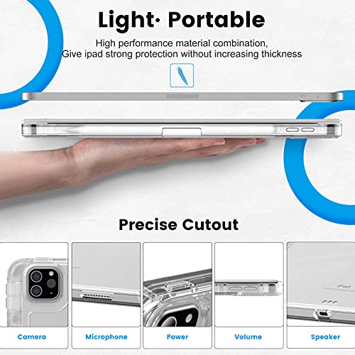 Infiland Compatible With Ipad Pro 11 Inch Case (4Th,3Rd,2Nd &1St Gen) 2022/2021/2020/2018, Crystal Clear Both Back & Frame [Anti-Yellowing] + Pencil Holder, Silver #TOP6