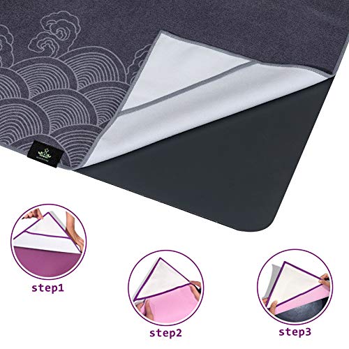 Heathyoga Non Slip Hot Yoga Towel, 100% Microfiber Non Slip Yoga Mat Towel For Hot Yoga, Pilates And Fitness, Exclusive Corner Pockets Design + Free Spray Bottle #TOP4