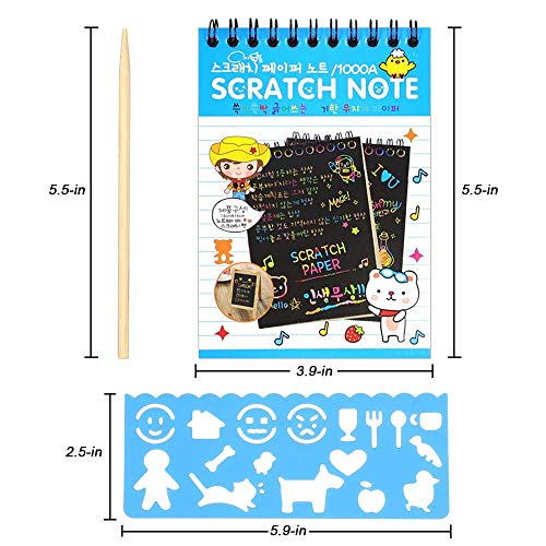 Pokonboy 16 Pack Scratch Arts And Crafts Notebooks, Scratch Note Pads For Kids Rainbow Party Favors Coloring Books For Kids Art Party Supplies Stocking Stuffers（16 Wooden Stylus & 4 Drawing Stencils） #TOP1