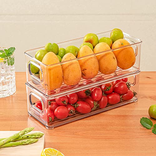 mDesign Plastic Long Stackable Storage Organizer Container, Organization Bin w/Handles for Kitchen, Pantry, Fridge, Freezer, Cabinet, Perfect to Hold Breast Milk - Ligne Collection - 4 Pack, Clear - Image 3