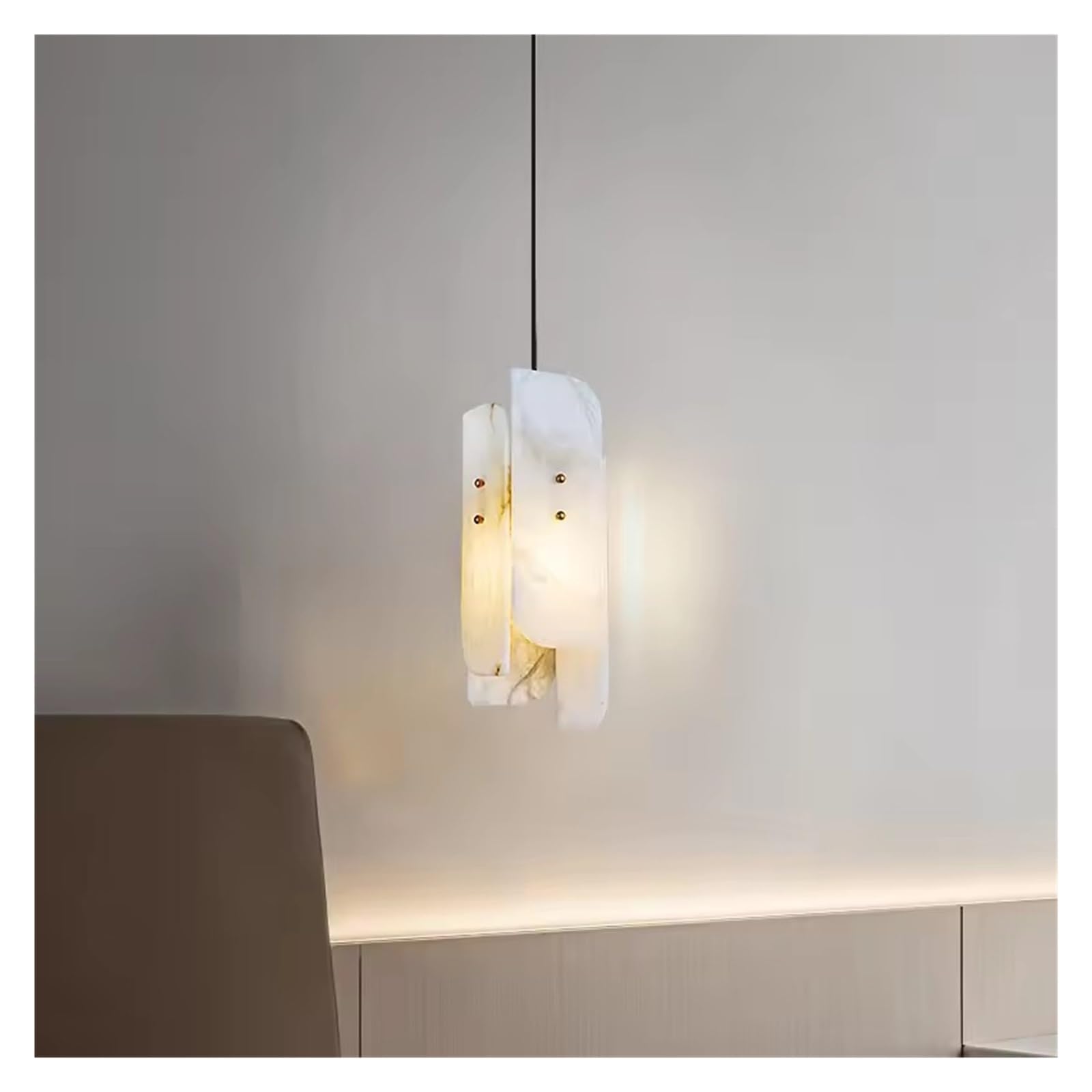 ASerZenith Real Marble Pendant Lights Copper Wire Adjustable E27 Bulb For Bedside Dining Room Kitchen Hanging Lamp,Natural Light