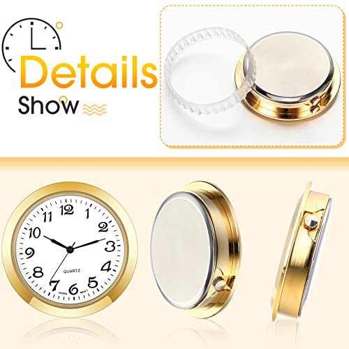2 Pack 1-7/16 Inch Round Clock Insert Gold Clock Face Metal Wall Clock Silver Mini Clock With Arabic Numerals Easy To Read Home Office School Clock, Gold And Silver Bezel #TOP2