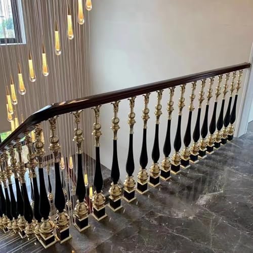 Elegant Black and Gold Metal Balusters - Magnesium Aluminum Alloy Spindles for Stairways, Decorative Support Posts for Indoor Stairs, 10-Pack