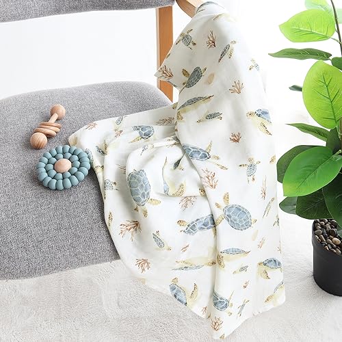 Image of LifeTree Baby Swaddle Blanket, 70% Viscose from Bamboo and 30% Cotton Muslin Swaddles Blankets Boys Girls, Sea Turtle Swaddling Blanket for Newborn, Super Soft Large 47 inch x 47 inch
