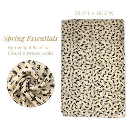 allydrew Lightweight Cat Print Chiffon Long Scarf, Beige2
