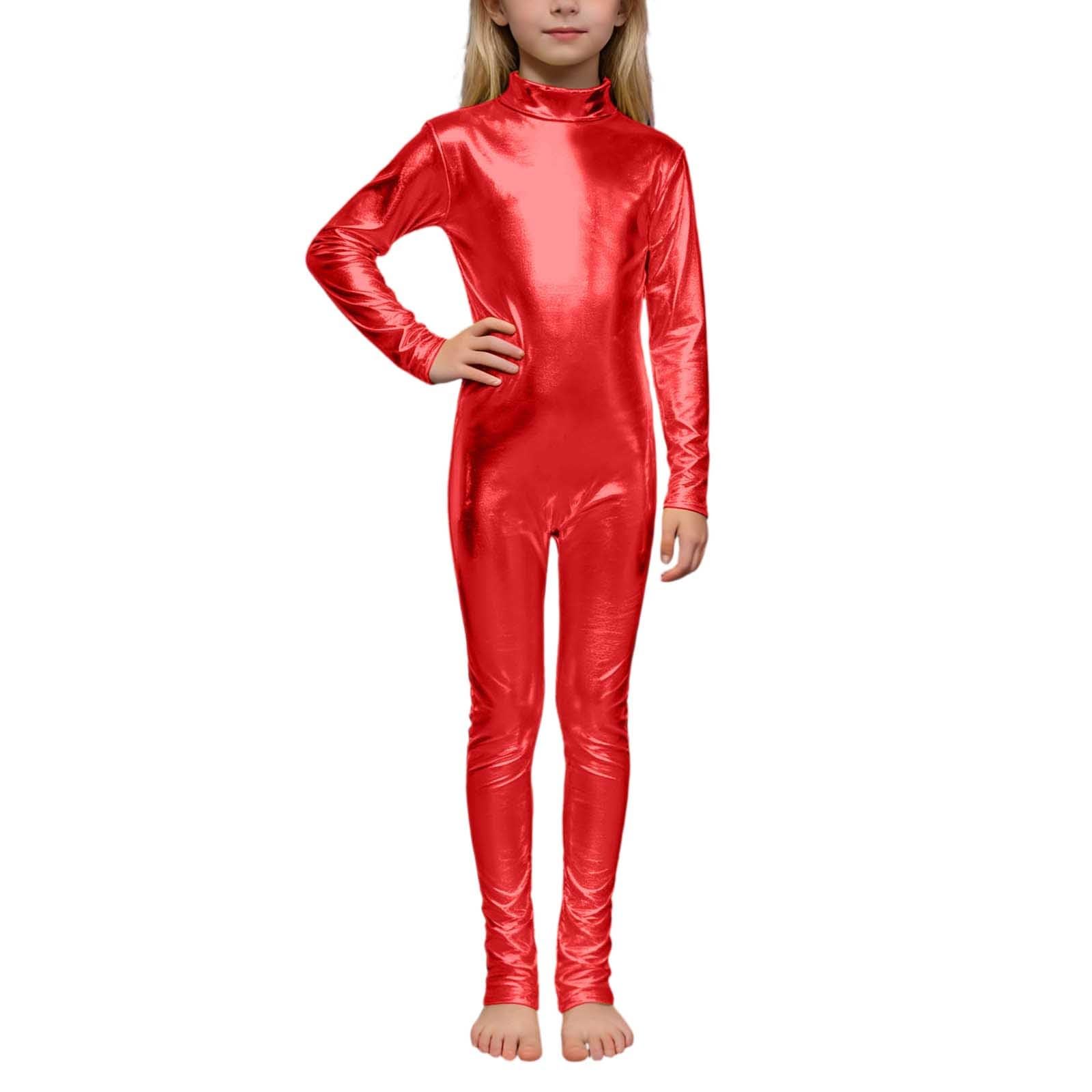 Combinaison Ballet Métallique Enfant Manches Longues – Col roulé sans Pied Zentai Fitness Sport Justaucorps Gymnastique, Tenue Danse, Body Performance n30