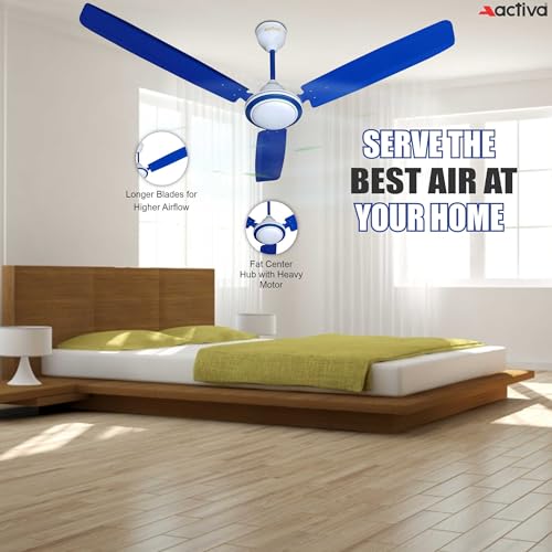 Image of ACTIVA 1200mm Ceiling Fan, High Speed 380 RPM Fan, Anti-Dust Coating, BEE Approved 1 Star Rating, Ceiling Fan for Home & Office, Blue
