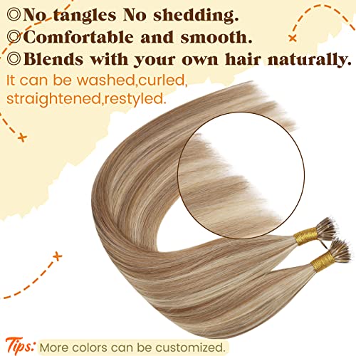 Ugeat Highlight Nano Bead Hair Extensions Human Hair Golden Blonde Nano Hair Extensions Human Hair Highlight Bleach Blonde Short Length 14 Inch 50G 50S #10/613 - Image 4
