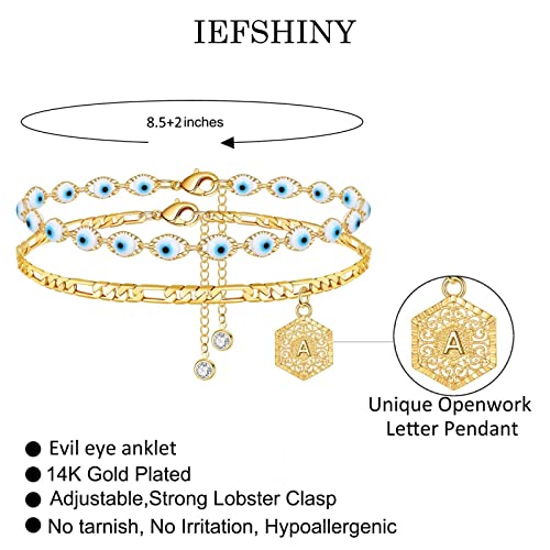 Ankle Bracelets For Women Evil Eye Anklet, 14K Gold Plated Ankle Bracelets Evil Eye Anklet For Women Gold Anklet Letter A Initial Anklet Dainty Ankle Bracelets For Women Anklet Jewelry Gifts #TOP1