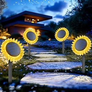 Solar Garden Lights - Upgraded Solar Sunflower Light, Ground/Wall 2 In 1, Solar Outdoor Lights Waterproof IP67,Garden Yard Patio Backyard Pathway Landscape Fence Wall Decoration, Warm White(4 Pack) Solar Garden Lights Upgraded Solar Sunflower Light GroundWall 2 In 1 Solar Outdoor Lights Waterproof IP67Garden Yard Patio Backyard Pathway Landscape Fence Wall Decoration Warm White4 Pack
