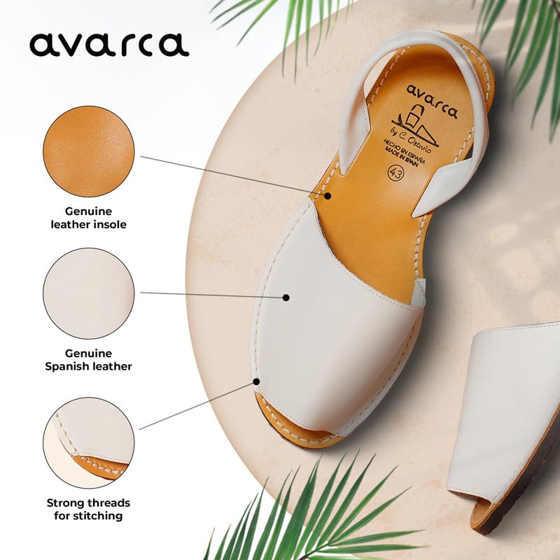 Avarca Leather Flat Sandals for Women - Made in Spain - Peep Toe Womens Sandals, Perfect Beach Essentials - Comfortable Spanish Women's Shoes for Every Occasion, Handmade Slingback Shoes3
