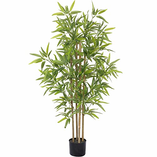 SOFTFLAME 4ft Bamboo Artificial Tree, Faux Bamboo Plant, Real Touch Technology, Artificial Plant with 4 Trunks, Ideal for Home Office Indoor Decoration