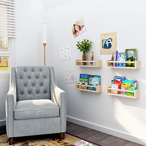 Nursery Book Shelves Set Of 4，17 Inch Wall Bookshelves For Kids， Perfect For Baby’s Room, Kitchen, Bedroom And Bathroom. (17S4) #TOP2