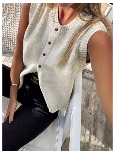 Image of GORGLITTER Women's Button Up Sweater Vest Crewneck Sleeveless Knit Sweater Tank Top