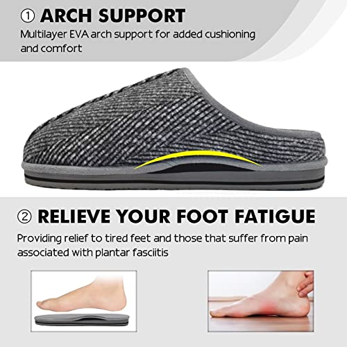 Coface Slippers For Men,Cozy Memory Foam Indoor Outdoor Slip On House Slippers Mens,Comfy Orthopedic Plantar Fasciitis Arch Support Bedroom Scuff Warm Fuzzy Fur Winter Home Shoes Hard Sole Grey Size 11 #TOP4