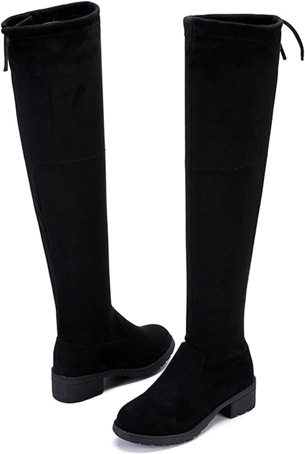 MRGIINRSexy Slim Thigh High Boots for Women Slip On Almond Toe Low Heel Winter Boots Suede Over the Knee Boots Fashion High Top Dress Shoes Botas para Mujer