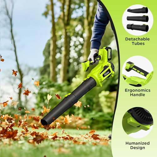 Image of Cordless Leaf Blower with 2 Batteries, 580CFM Brushless Motor for Easy Lawn Care & Car Drying, Lightweight Handheld Blower Ideal for Women & Seniors, Fast Charger Included