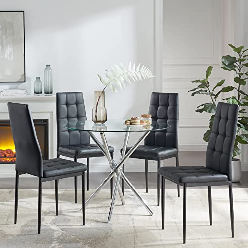 Chaise à Manger- SICOTAS Lot de 4 Chaises Salle à Manger Chaise de Cuisine avec avec Assise et Dossier en PU, Pieds en Métal, Chaise Modern pour Salle à Manger, Salon, Cuisine, Bureau,Noir - Image 7